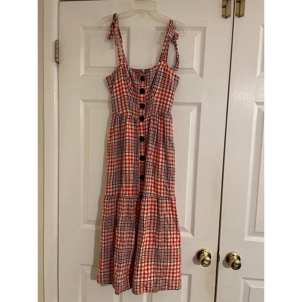 Urban outfitters red plaid sleeveless milkmaid Y2K babydoll button dress XS